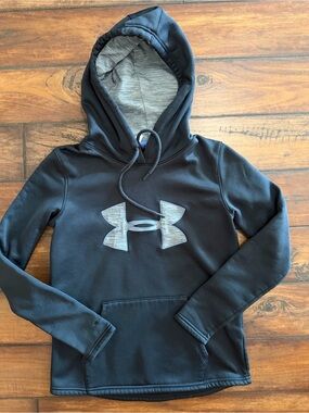 Under Armour Like New Black Hoodie with Gray-Lined Hood and Gray Logo